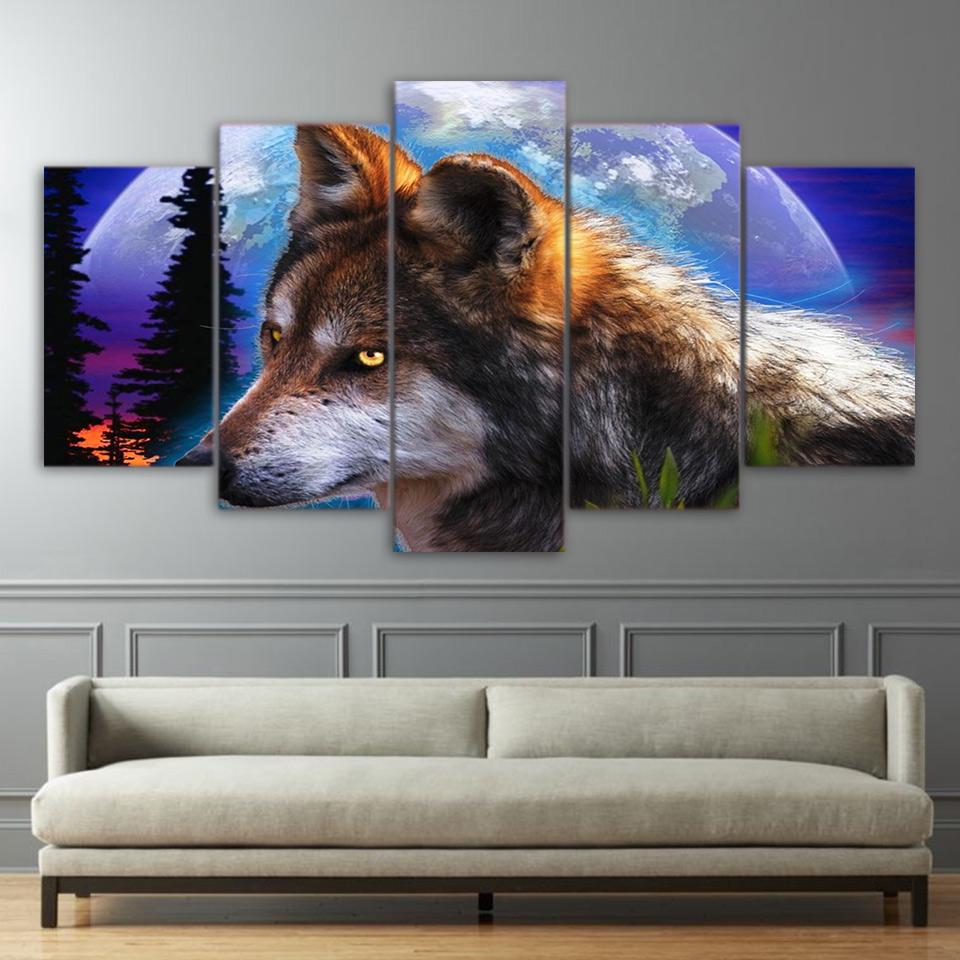 Fantasy Wolf Moon Night – Animal Canvas Wall Art