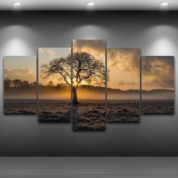 Farm Field Sunrise Tree Landscape – Nature Canvas Wall Art