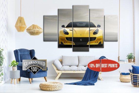 Ferrari Car, Ferrari Sport Car, Yellow Ferrari – Automative Canvas Wall Art