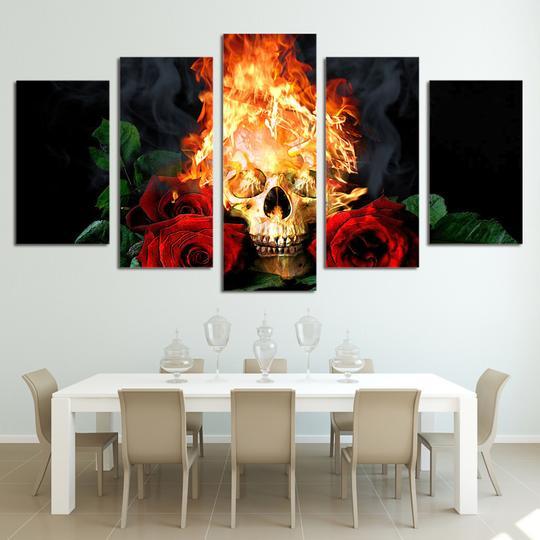 Fiery Skull Roses – Movie Canvas Wall Art