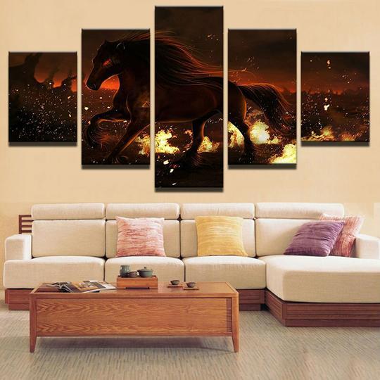 Fire Horses Running Fantasy Painting – Animal Canvas Wall Art