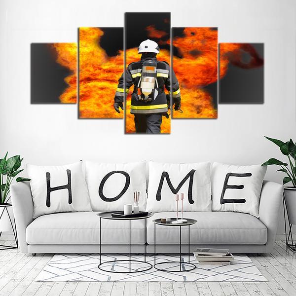 Fire Rescue Firefighter Fireman Flames – Career Canvas Wall Art