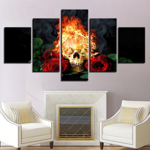 Fire Rose Skull – Abstract Canvas Wall Art