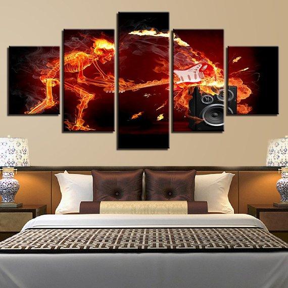 Fire Skull Guitar Musical Instruments – Abstract Canvas Wall Art