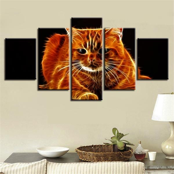 Fire Tabby Cat Hd – Abstarct Animal Canvas Wall Art
