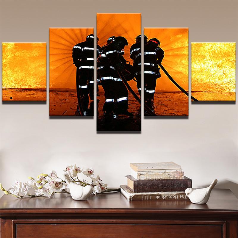 Firefighters Fight Flames Water – Career Canvas Wall Art