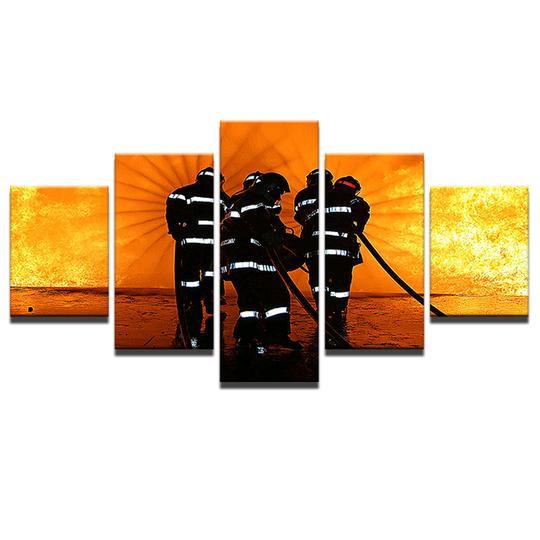 Firefighters Pushing Back – Career Canvas Wall Art