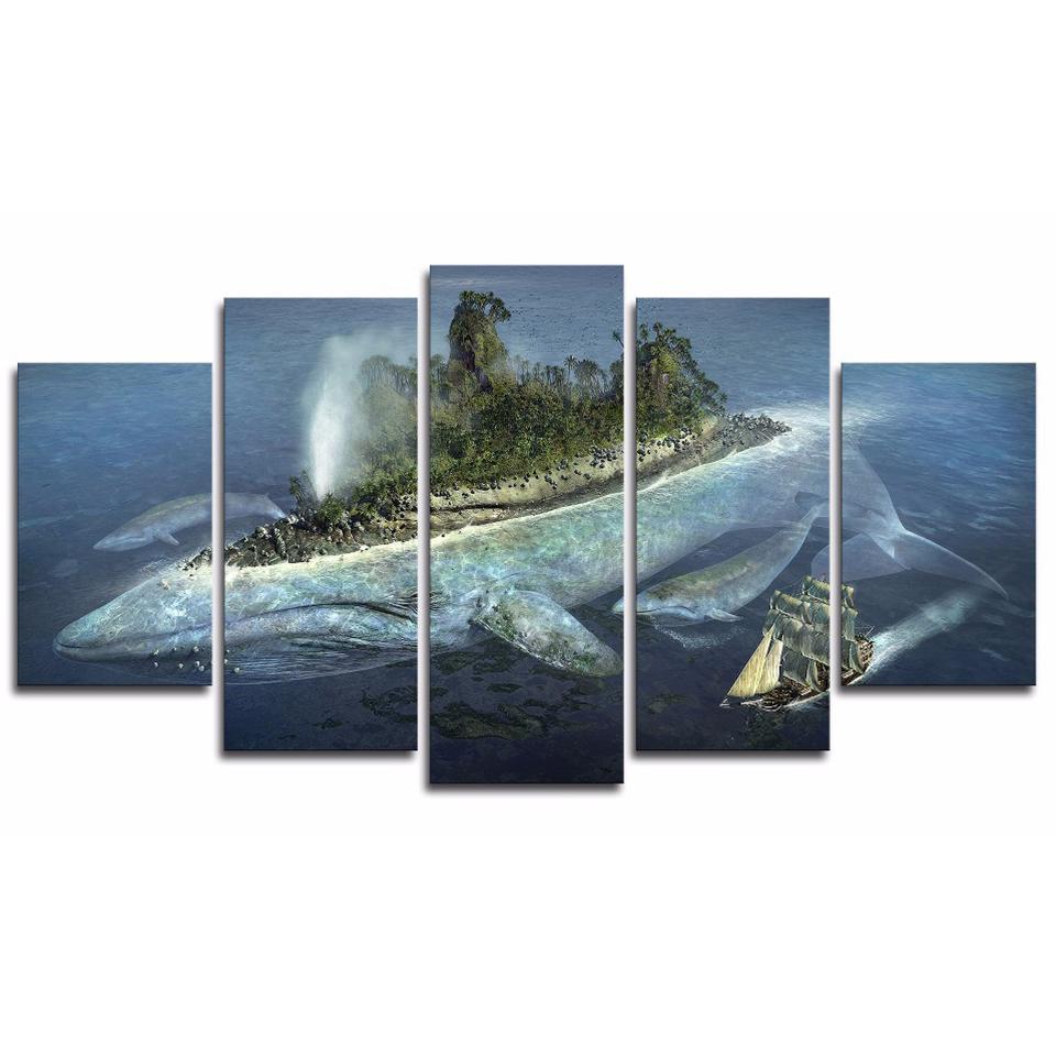 Fish Island Ship – Abstract Nature Canvas Wall Art