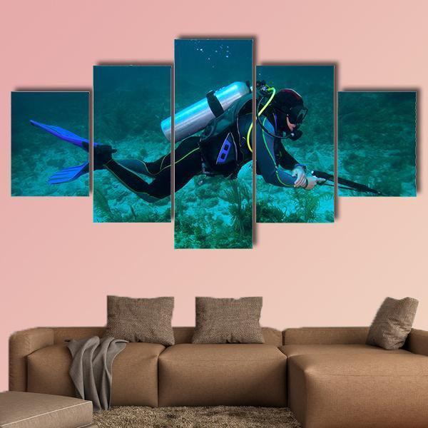 Fisherman With Speargun – Fishing Canvas Wall Art
