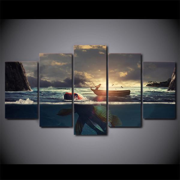 Fishing Boat At Sunset – Fishing Canvas Wall Art