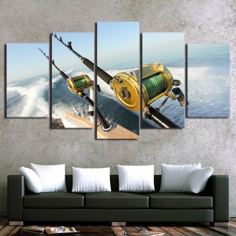 Fishing Rod Blue Ocean – Fishing Canvas Wall Art