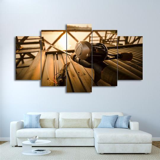 Fishing Spinning Baitcasting Rod And Reel On The Dock – Fishing Canvas Wall Art