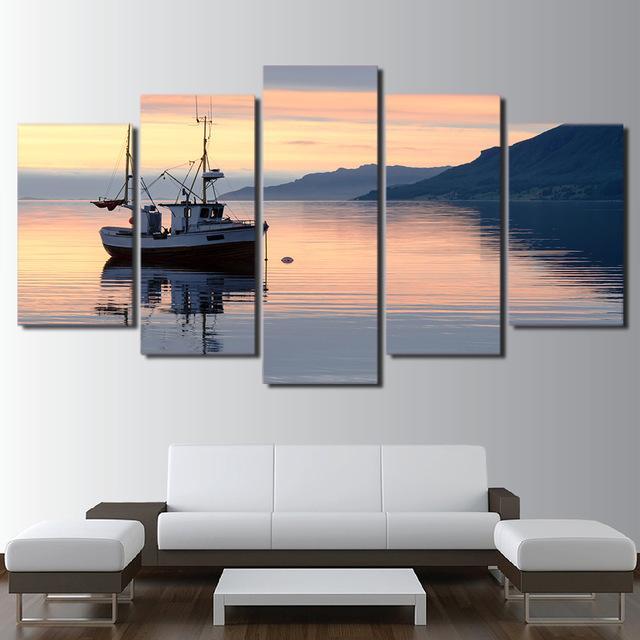Fishing Trawler Boat At Sunset – Nature Canvas Wall Art