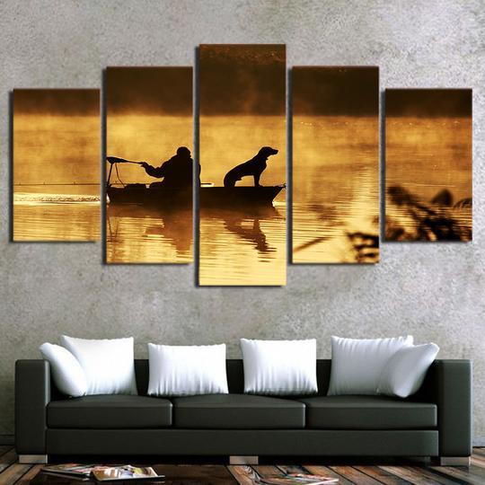 Fishing With The Dog – Animal Canvas Wall Art