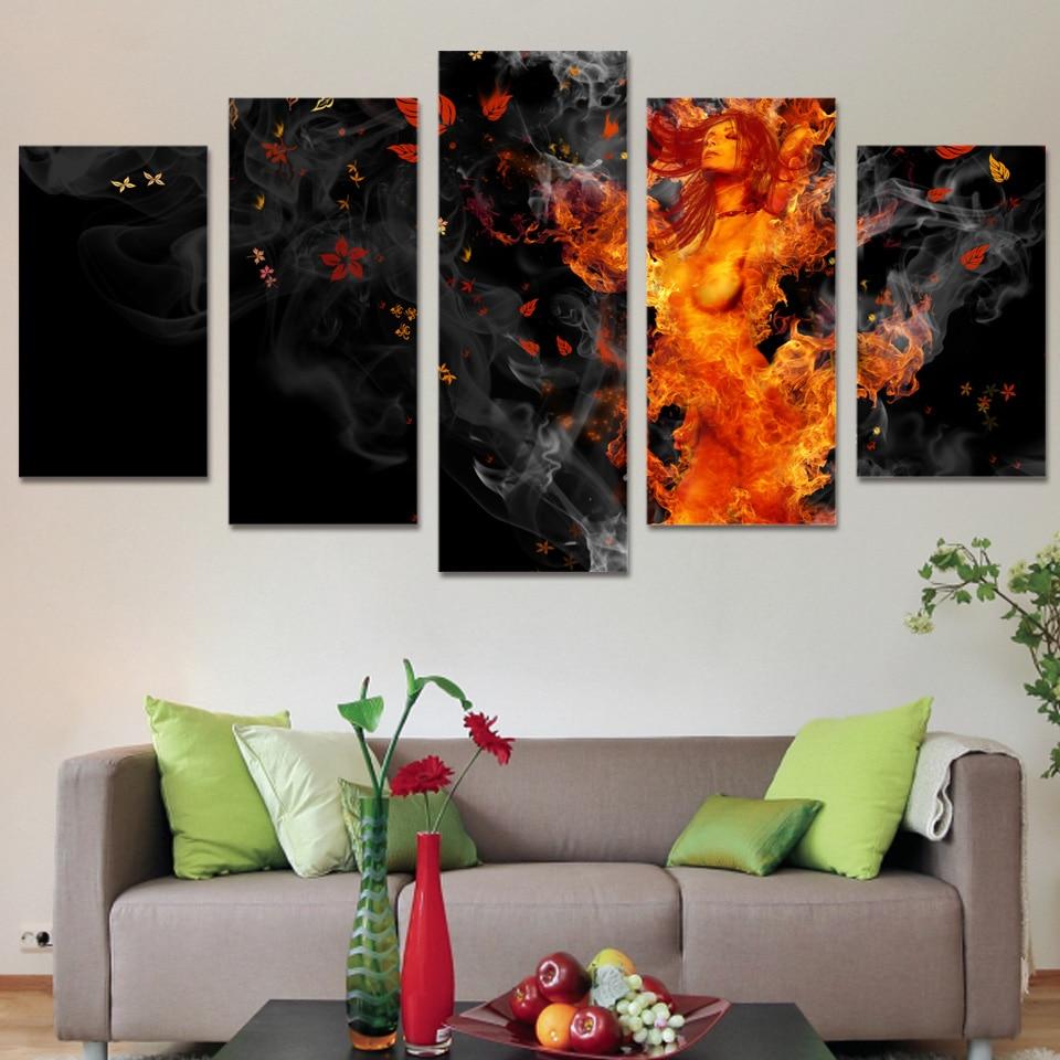 Flame Girl Buring Nude – Abstract Canvas Wall Art