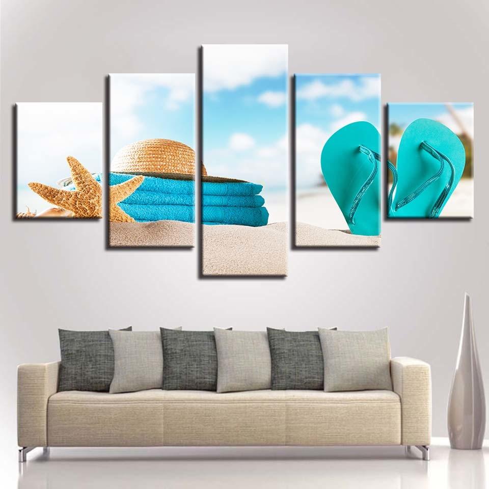 Flip-Flops Sea Star Hat Beach – Space Canvas Wall Art