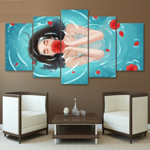 Floating Girl With Red Flower – Abstract Canvas Wall Art