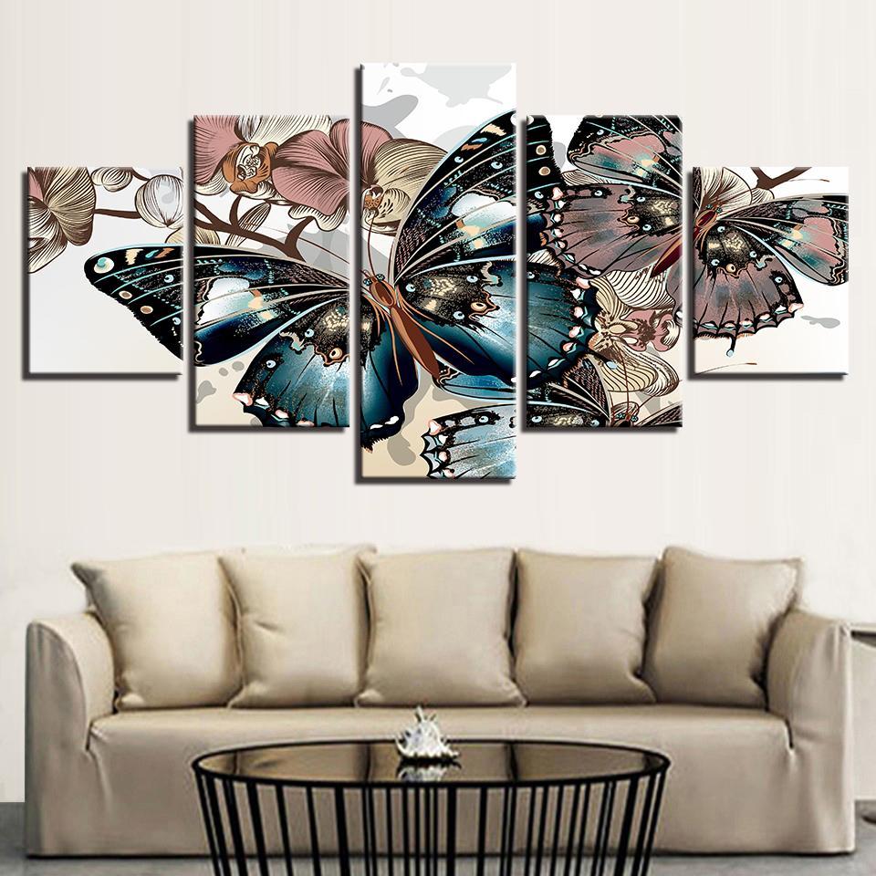 Flower Abstract Floral Butterflies – Abstract Animal Canvas Wall Art