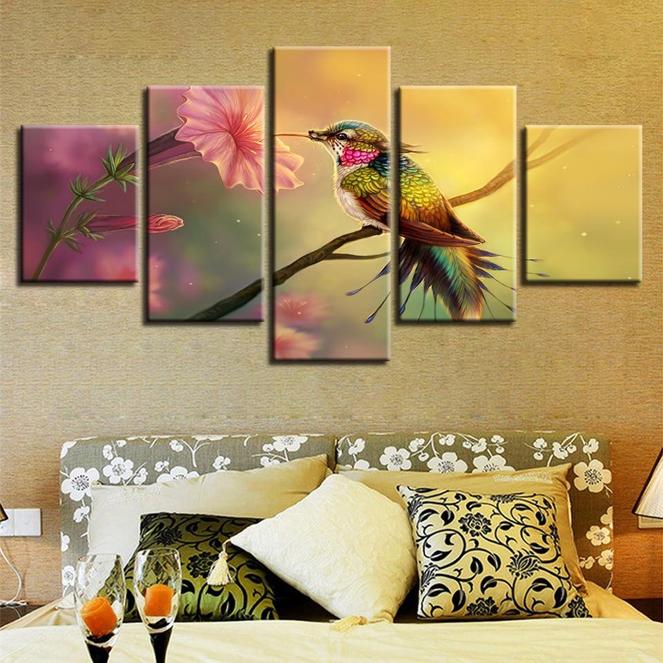 Flower And Parrot Standing On The Branch – Animal Canvas Wall Art