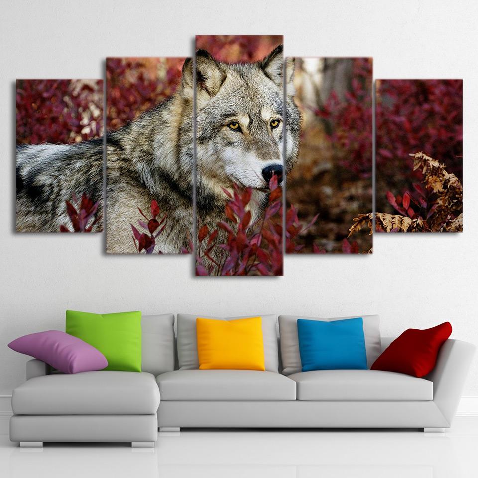 Flower Forest Nature Wolves – Animal Canvas Wall Art