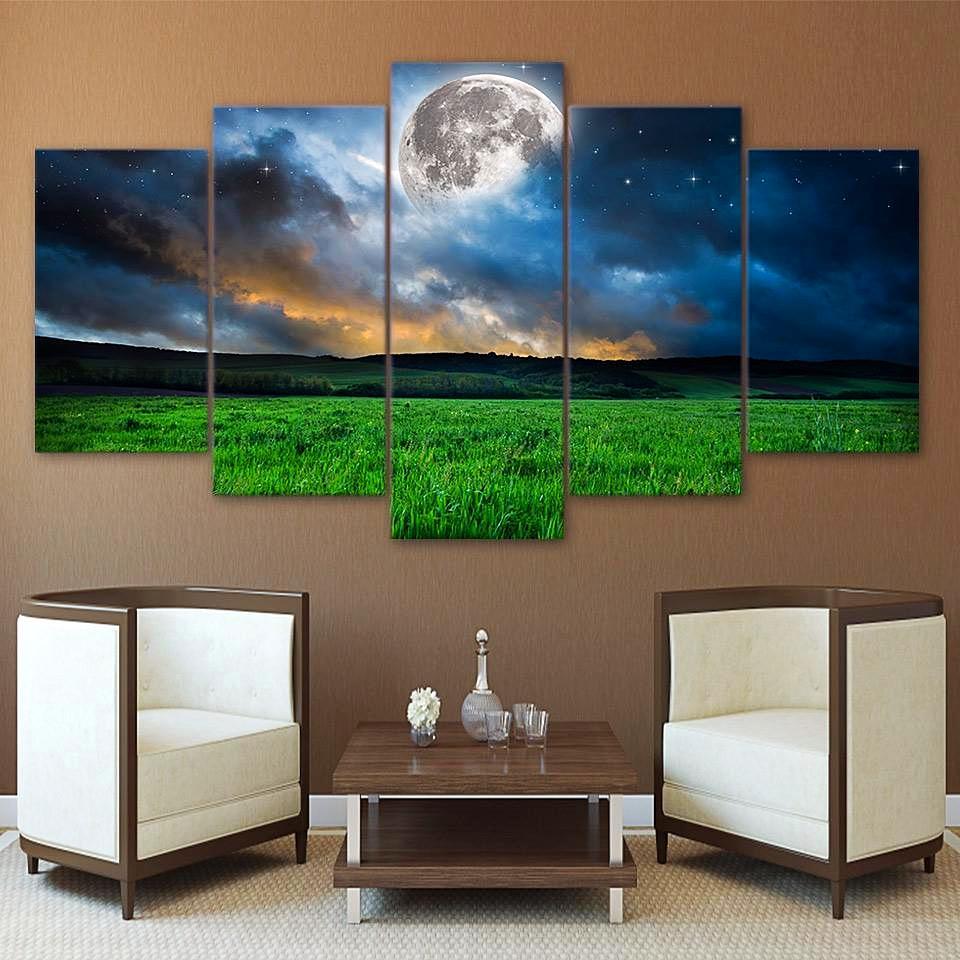 Flower Moon Night Fantasy Dream – Space Universe Canvas Wall Art