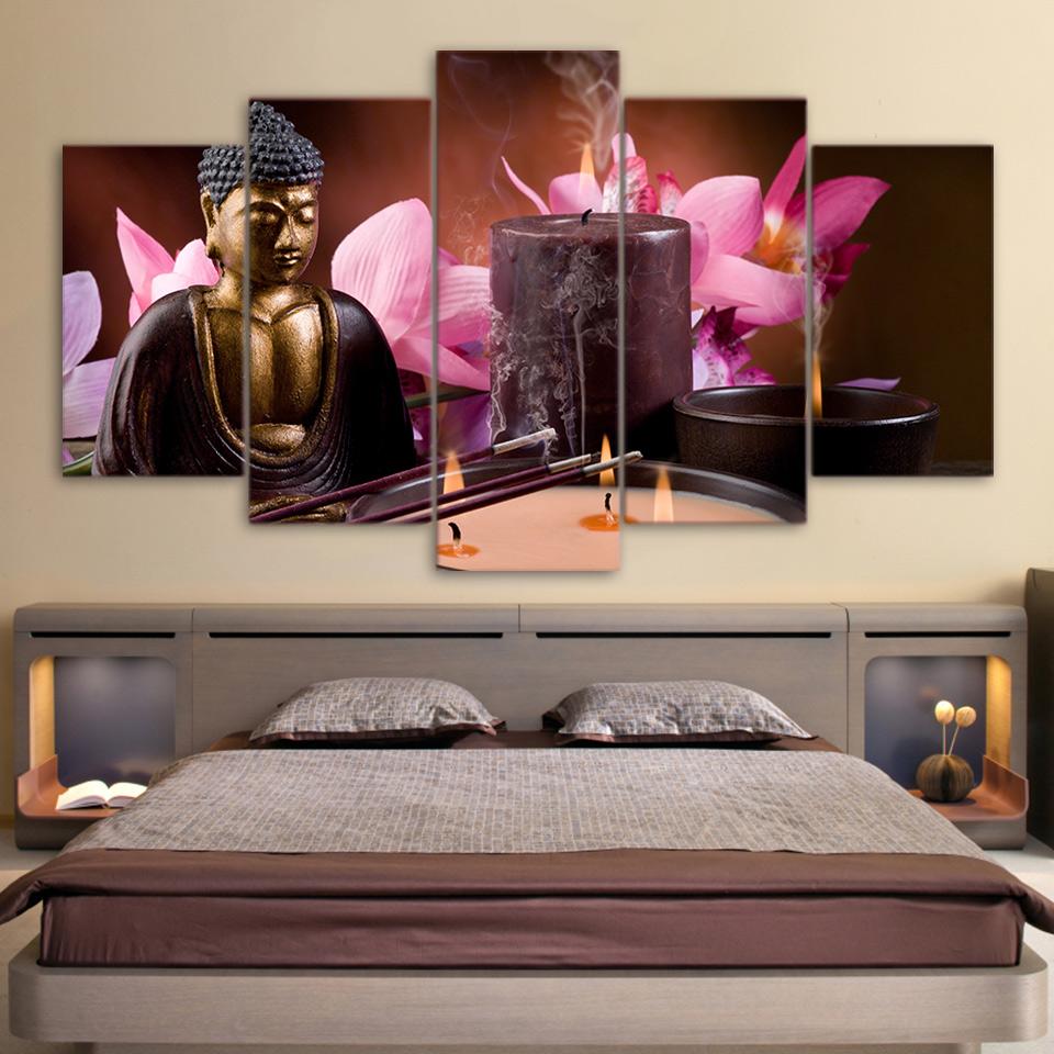 Flower With Buddha Statue 01 – Religion Canvas Wall Art