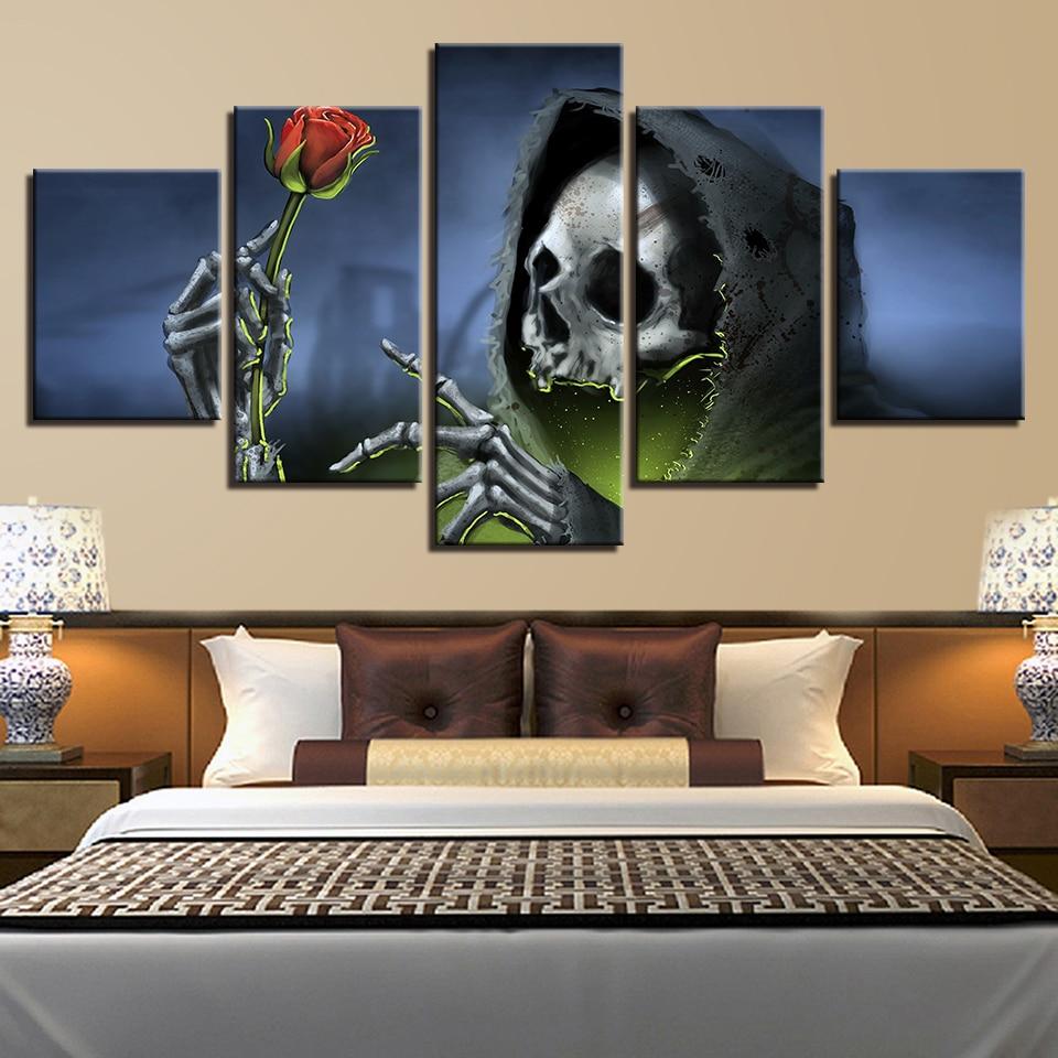 Flowers And Skulls – Abstract Canvas Wall Art