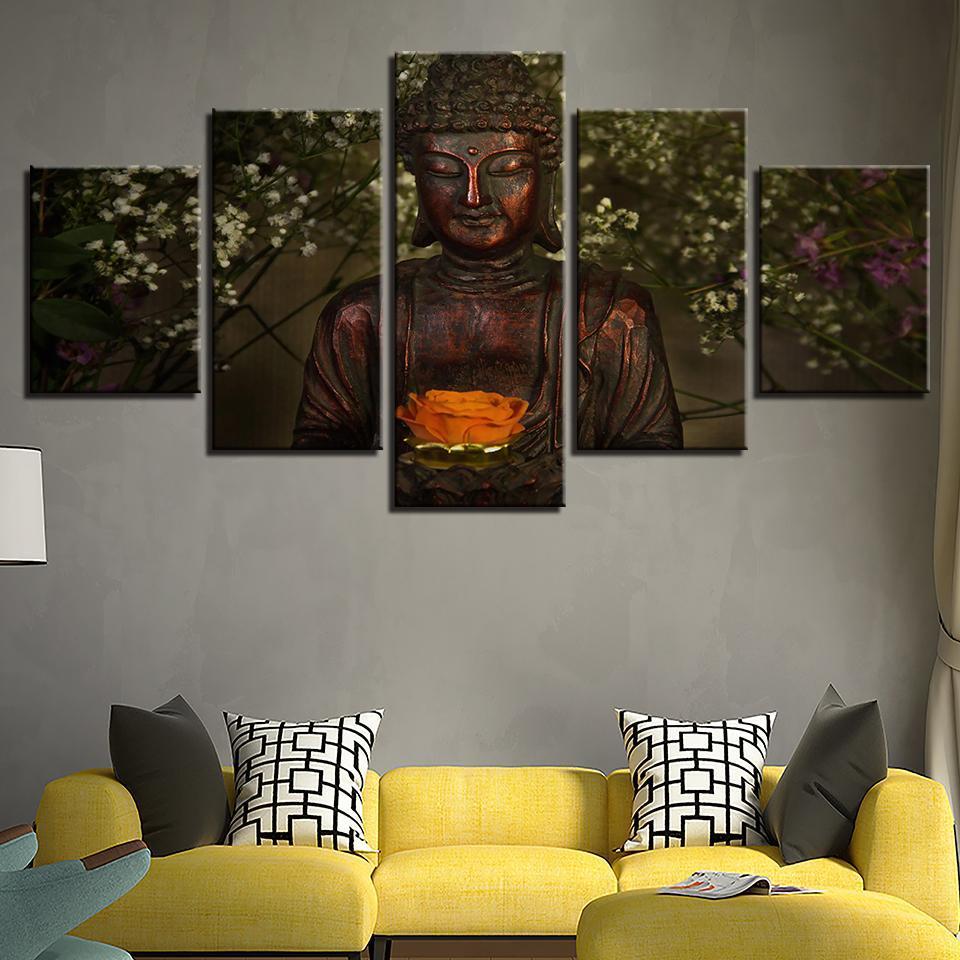 Flowers Retro Buddha Ation – Religion Canvas Wall Art