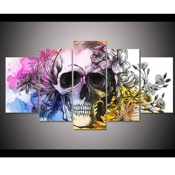 Flowery Skull – Abstract Canvas Wall Art