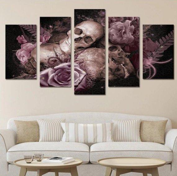 Flowery Skulls Gothic Skull – Abstract Canvas Wall Art