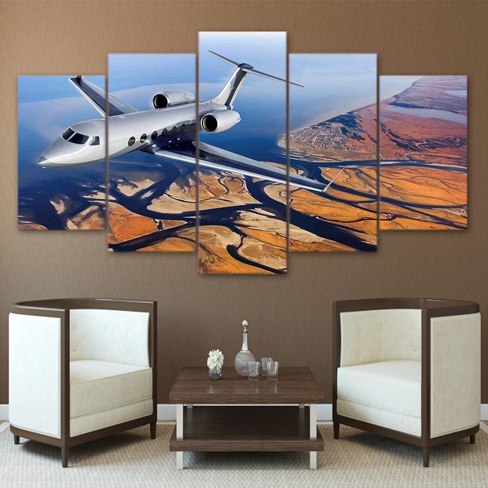 Flying Aircraft River Scenery – Airplane Canvas Wall Art
