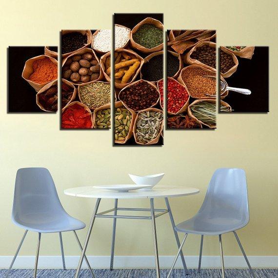 Food Spices Home Decor, Spices Herbs – Kitchen Canvas Wall Art
