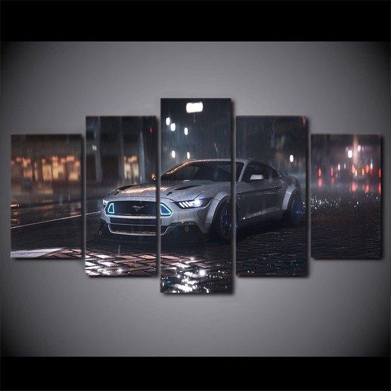 Ford Mustang Car Night Road Race – Automative Canvas Wall Art