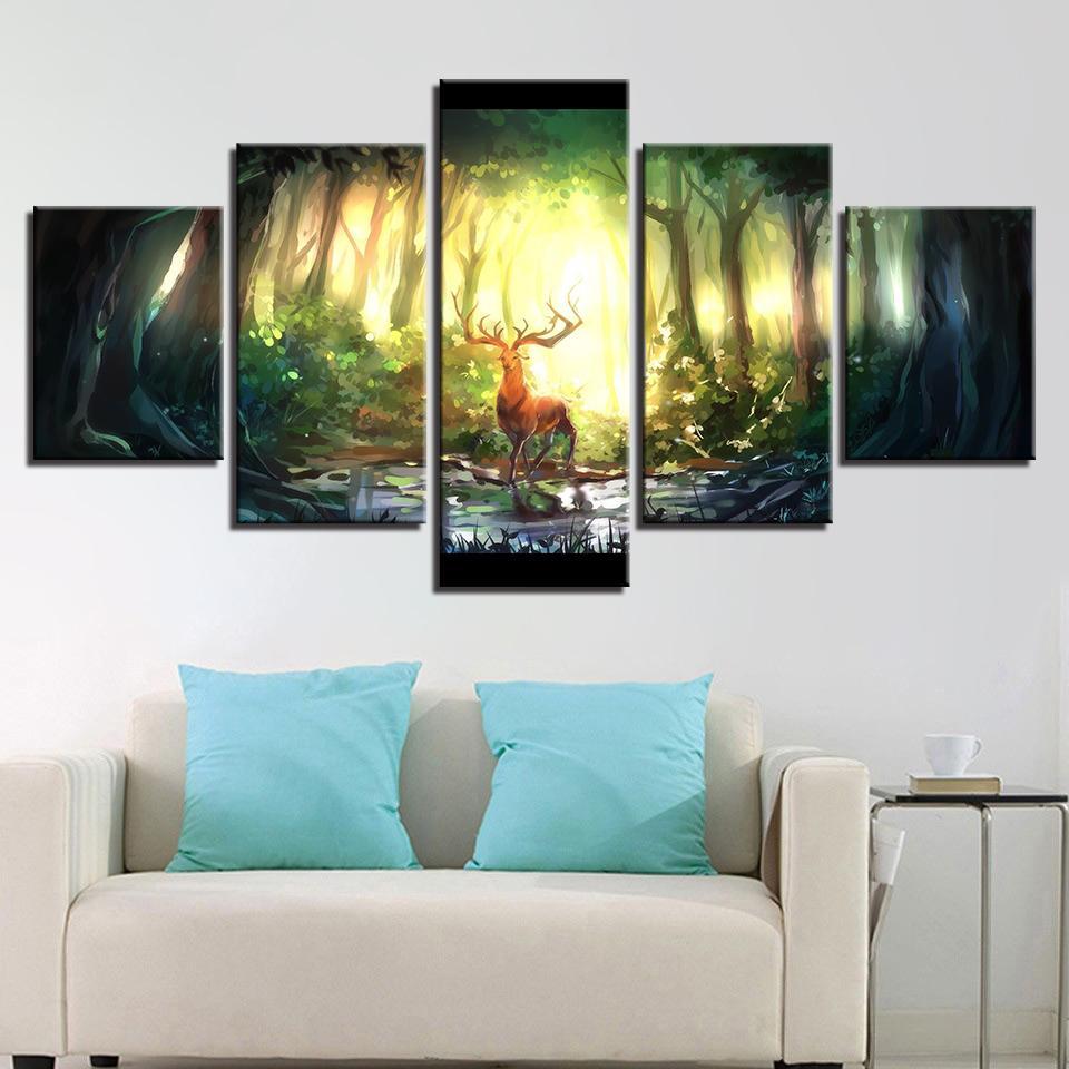 Forest Animal Deer Bucks Abstract Landscape – Animal Canvas Wall Art