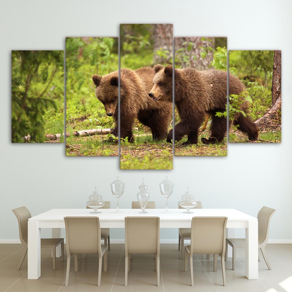 Forest Brown Bears Hunting – Animal Canvas Wall Art
