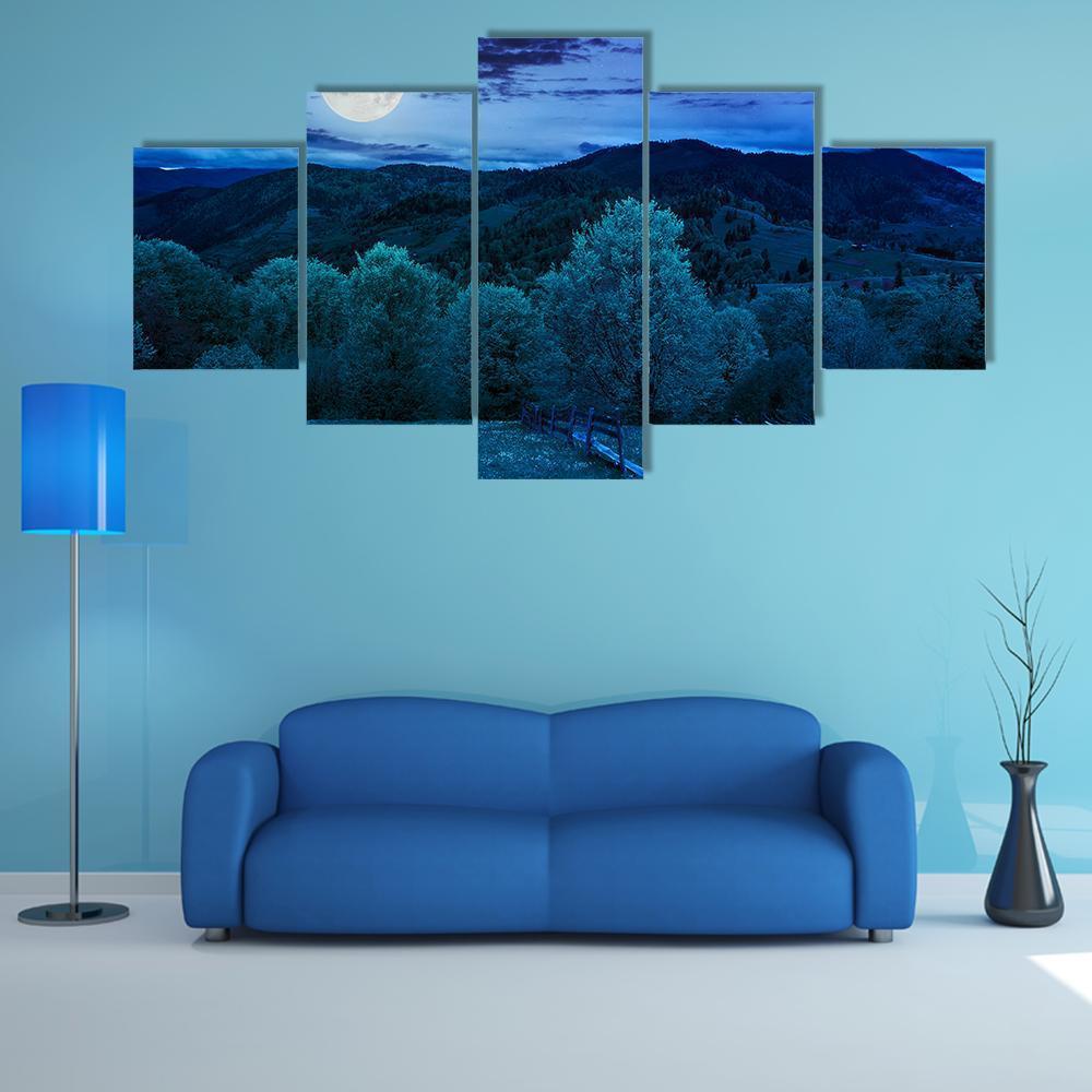 Forest In Fog On The Mountain At Night – Nature Canvas Wall Art