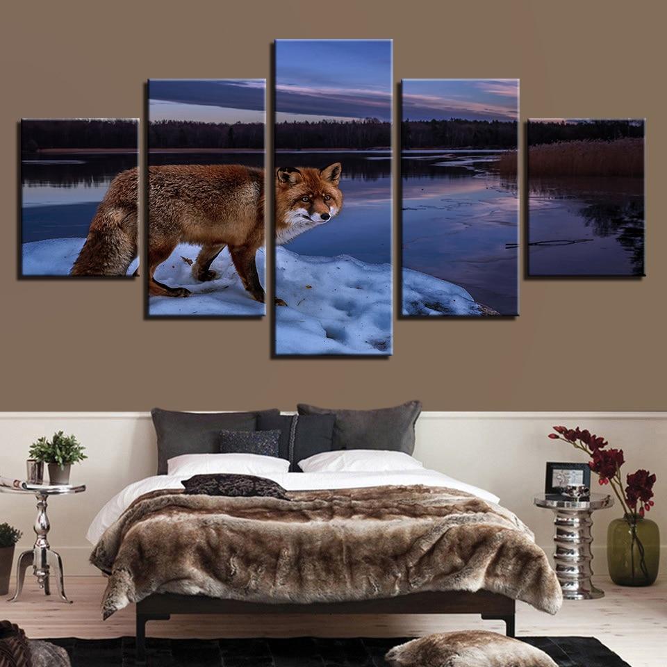 Forest Lake And Animal Wolf Night – Animal Canvas Wall Art