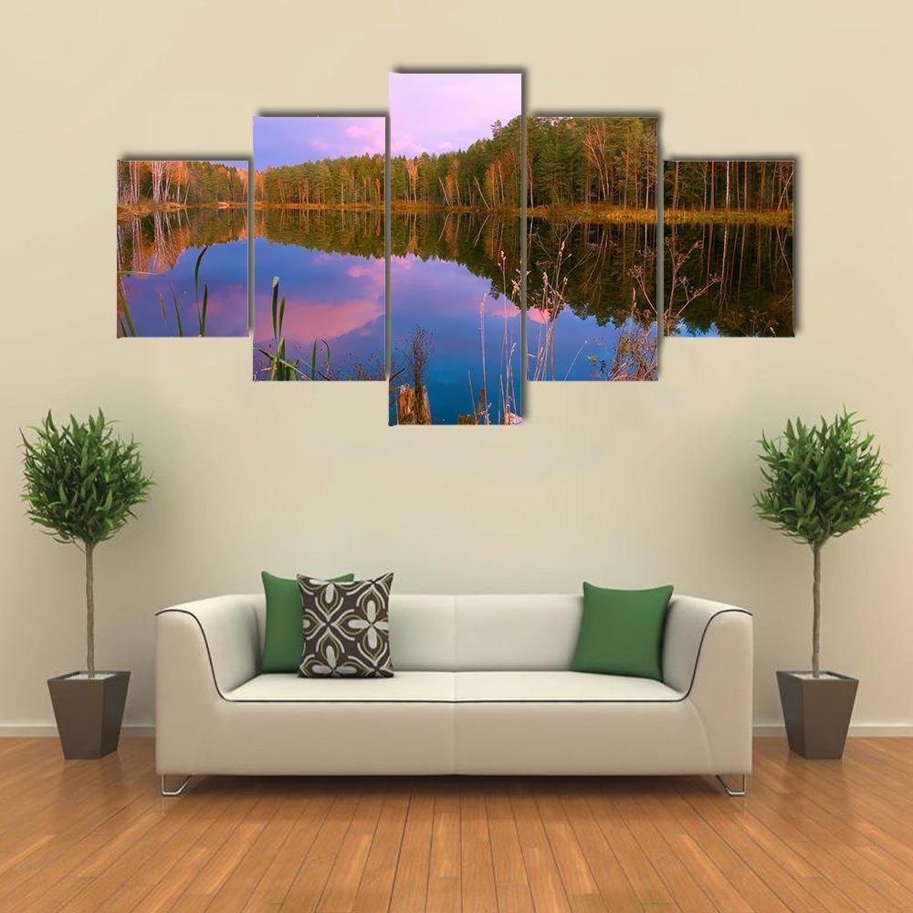 Forest Lake At Amazing Sunrise – Nature Canvas Wall Art