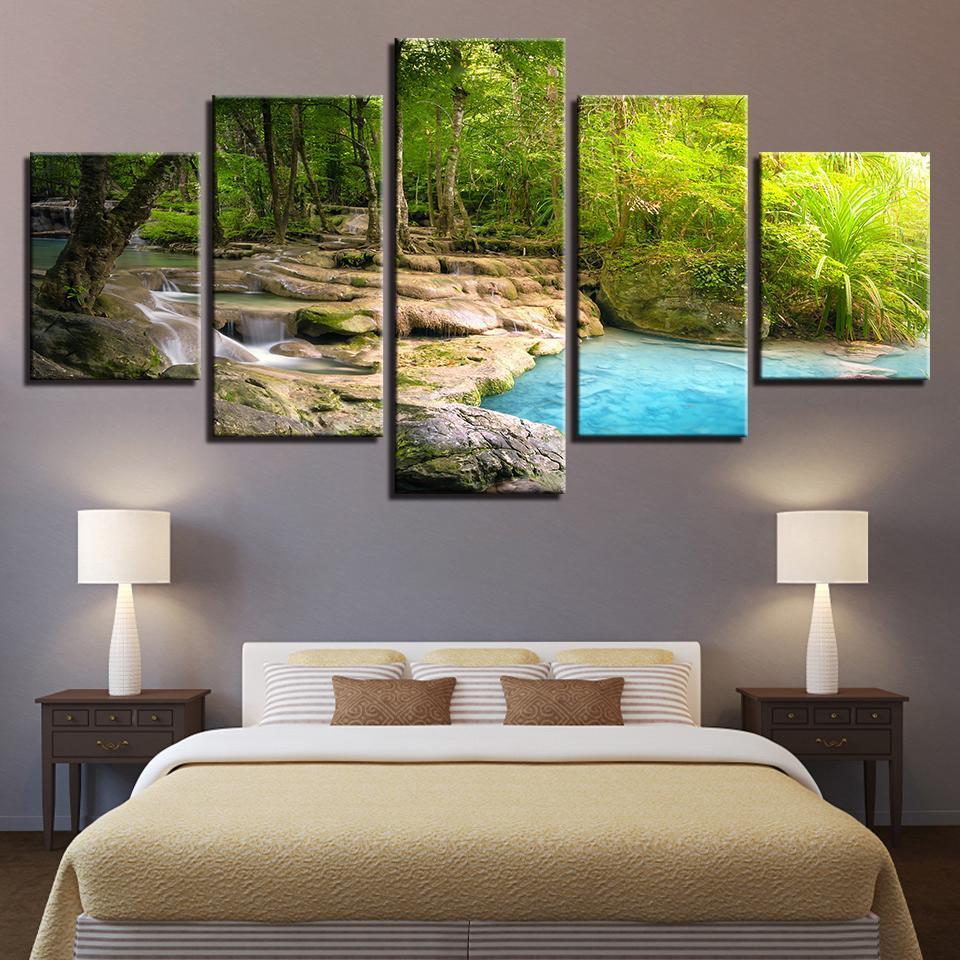 Forest Lake Flowing Water – Natural Canvas Wall Art