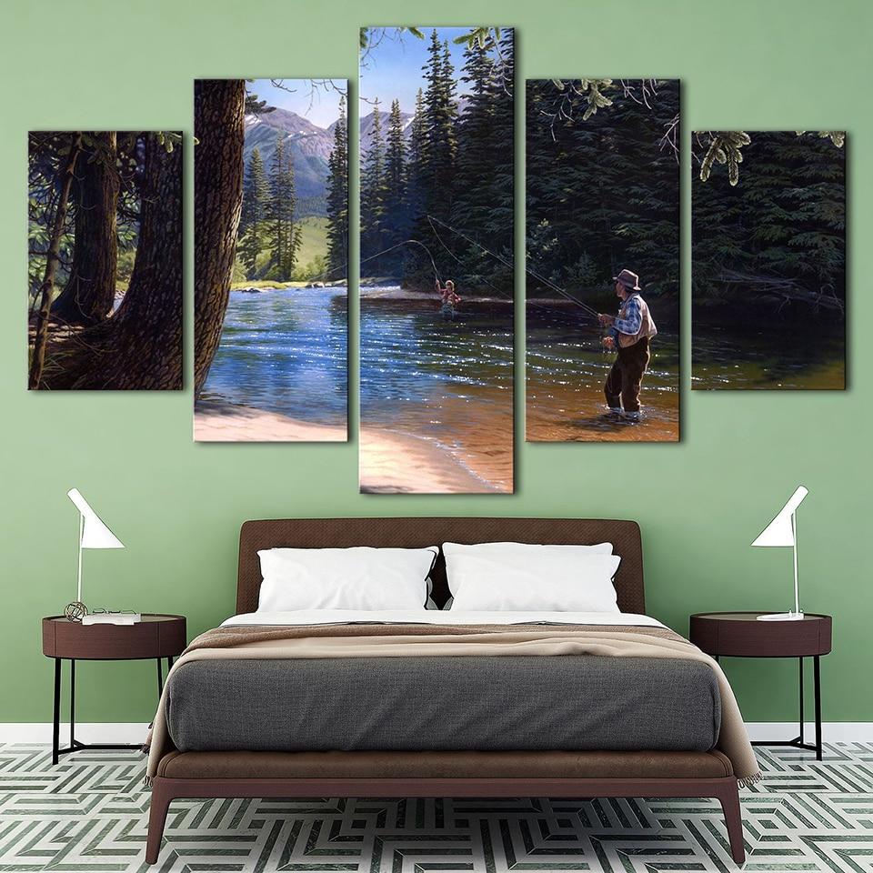 Forest River And Fishing – Fishing Canvas Wall Art