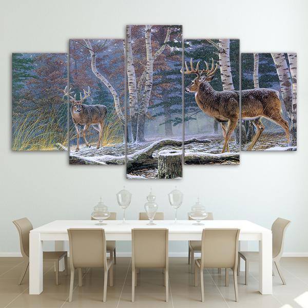 Forest Trees With Two Antelope Deer – Animal Canvas Wall Art