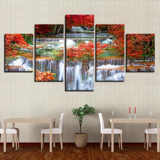 Forest Waterfall In Autumn – Nature Canvas Wall Art
