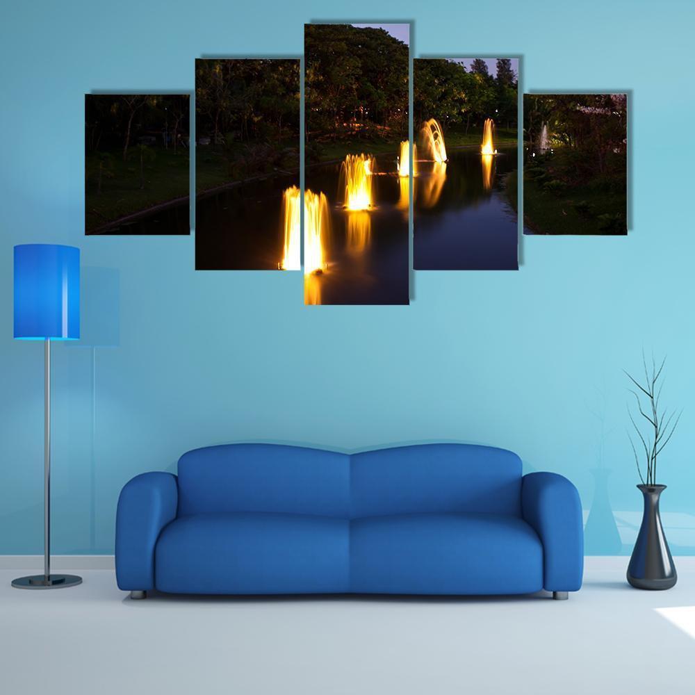 Fountain In Garden At Night Time 1 – Nature Canvas Wall Art