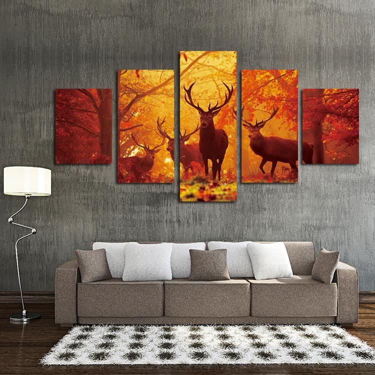 Four Deers Standing Before The Woods – Animal Canvas Wall Art