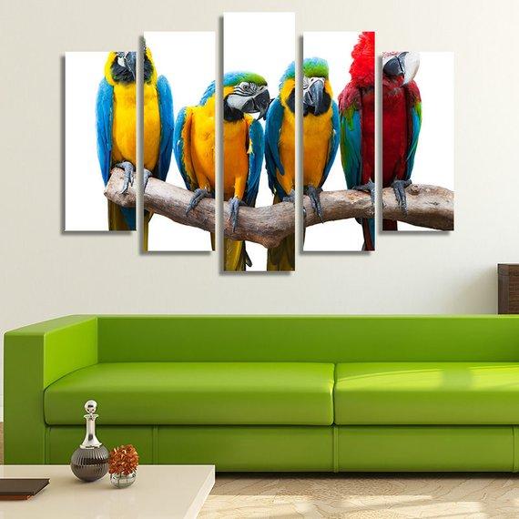 Four Parrots In A Line – Animal Canvas Wall Art