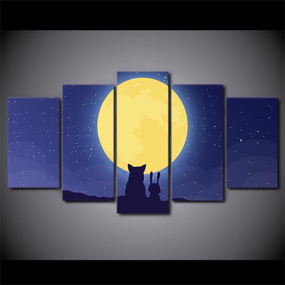 Fox Rabbit Moon – Cartoon Canvas Wall Art