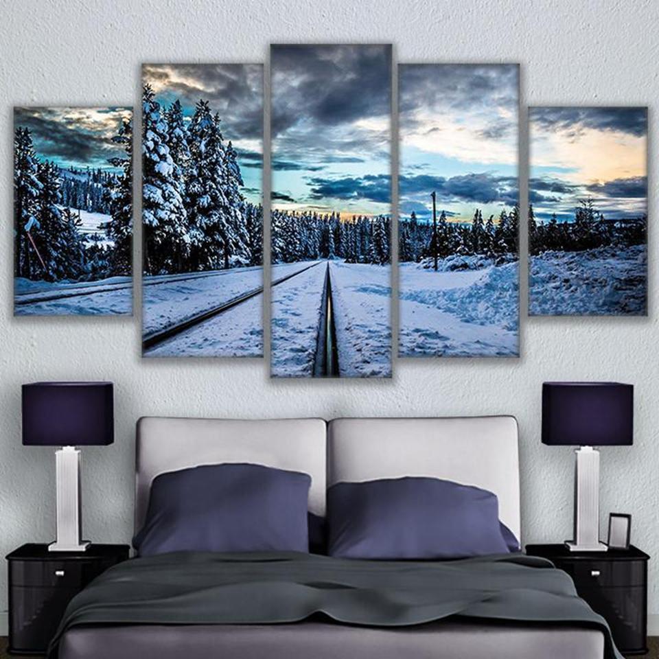 Frozen Train Tracks Snow Scene – Nature Canvas Wall Art