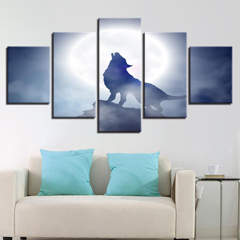 Full Moon Night Animal Wolf Howl – Abstract Animal Canvas Wall Art