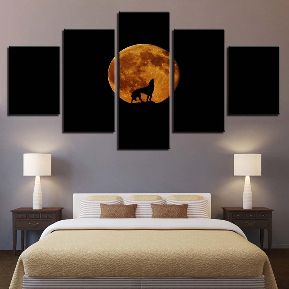 Full Moon Night Animal Wolf Howl – Nature Canvas Wall Art