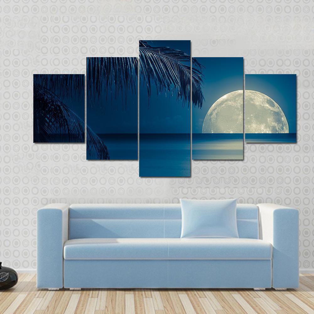 Full Moon Reflected On The Calm Water Of A Tropical Beach – Nature Canvas Wall Art